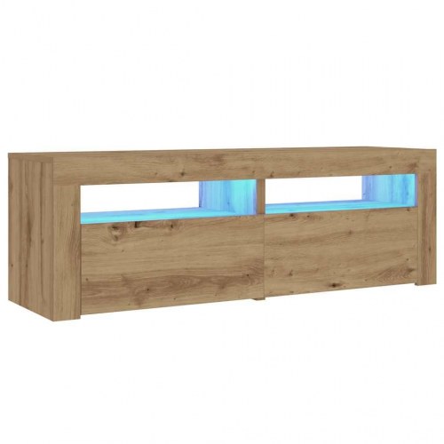 Sengeborde med LED-lys - 2 stk., 60×35×40 cm, egetræsfarve
