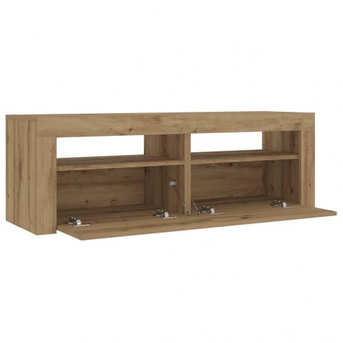 Sengeborde med LED-lys - 2 stk., 60×35×40 cm, egetræsfarve