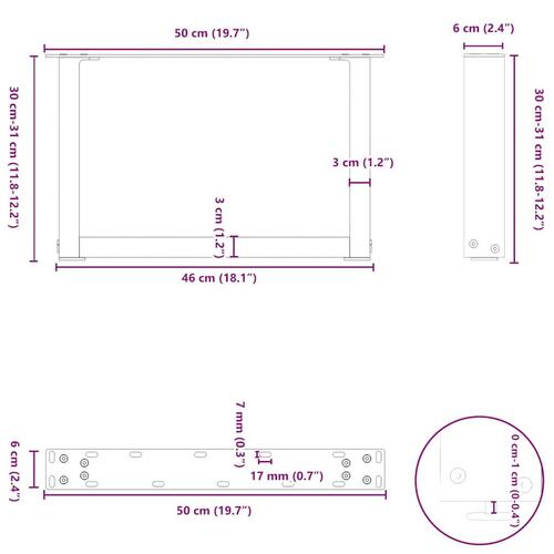 Sofabordben U-formet 2 stk. 50x(30-31) cm stål sort