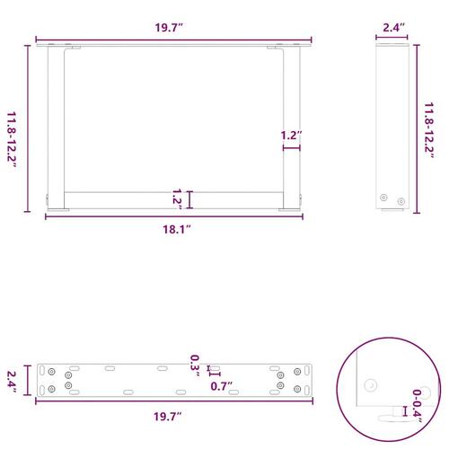 Sofabordben U-formet 2 stk. 50x(30-31) cm stål sort
