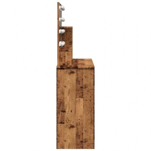 Makeupbord med LED-lys 86,5×35×136 cm - antikt trælook