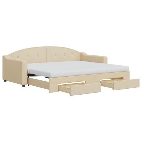 Daybed med udtræk og skuffer 90x200 cm stof cremefarvet