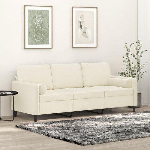 3-personers sofa i velour med pyntepuder - cremefarvet, 198 cm