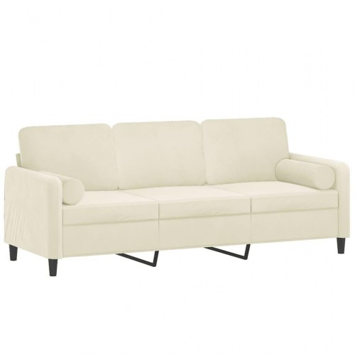 3-personers sofa i velour med pyntepuder - cremefarvet, 198 cm