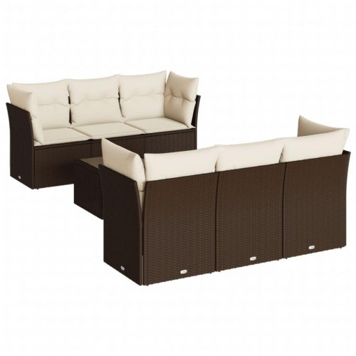 Sofasæt til haven i polyrattan - 7 dele med hynder, brun