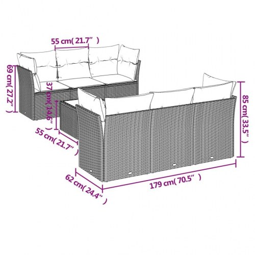 Sofasæt til haven i polyrattan - 7 dele med hynder, brun
