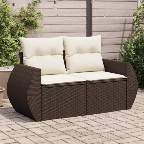 2-personers havesofa i polyrattan med hynder og opbevaring - brun