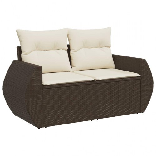 2-personers havesofa i polyrattan med hynder og opbevaring - brun