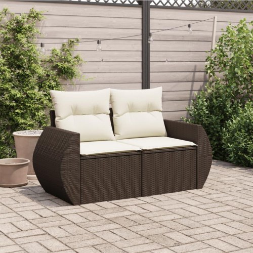 2-personers havesofa i polyrattan med hynder og opbevaring - brun