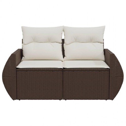 2-personers havesofa i polyrattan med hynder og opbevaring - brun
