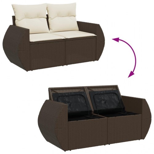 2-personers havesofa i polyrattan med hynder og opbevaring - brun