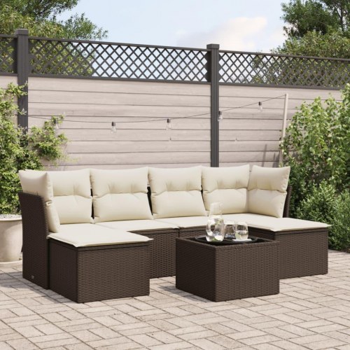 Sofasæt til haven i polyrattan - 7 dele med hynder, brun
