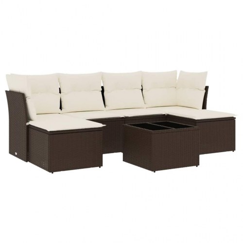 Sofasæt til haven i polyrattan - 7 dele med hynder, brun