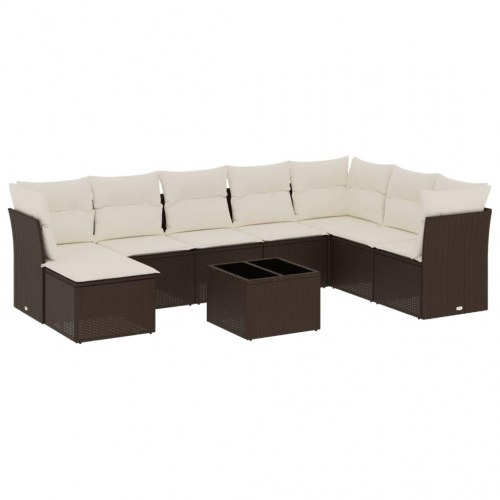 Sofasæt til haven i polyrattan - 9 dele med hynder, brun