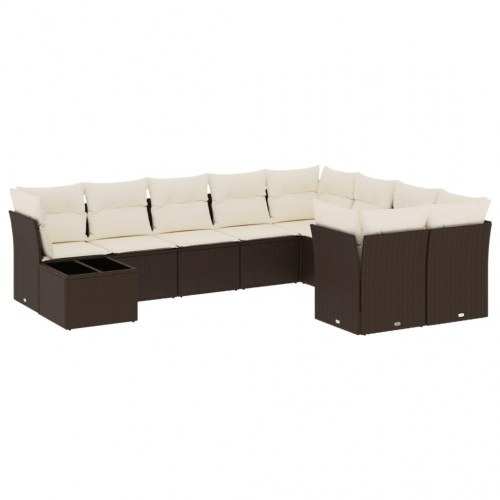 Sofasæt til haven i polyrattan - 10 dele med hynder, brun