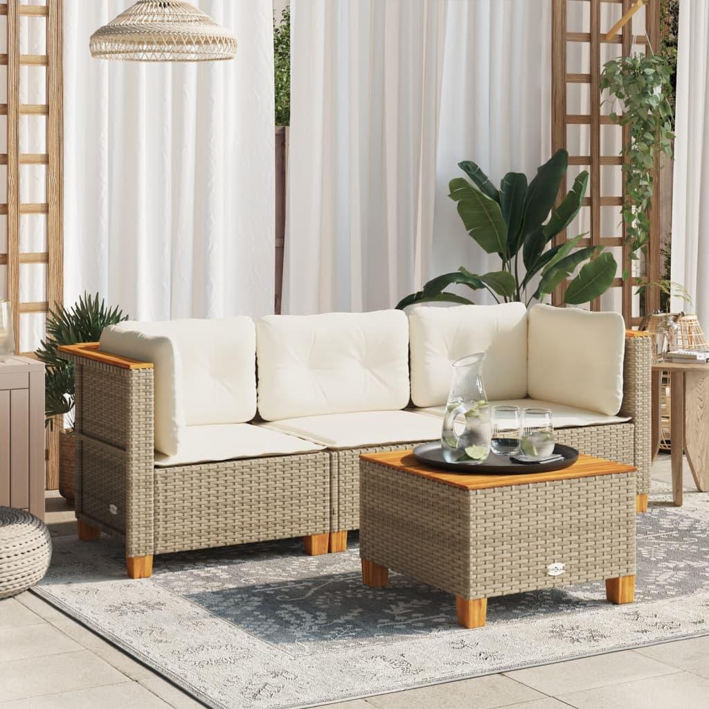Hjørnemodul Til Havesofa Med Hynder Polyrattan Sort - 3 / Beige og hvid / without carving