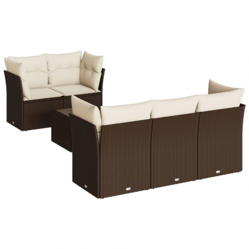 Sofasæt til haven i polyrattan - 6 dele med hynder, brun