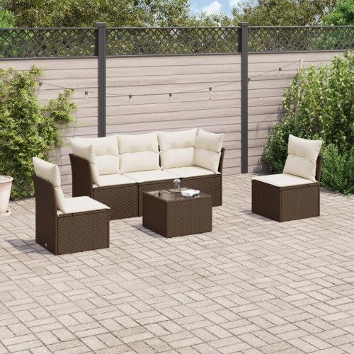 Sofasæt til haven i polyrattan - 6 dele med hynder, brun