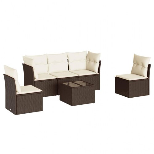 Sofasæt til haven i polyrattan - 6 dele med hynder, brun