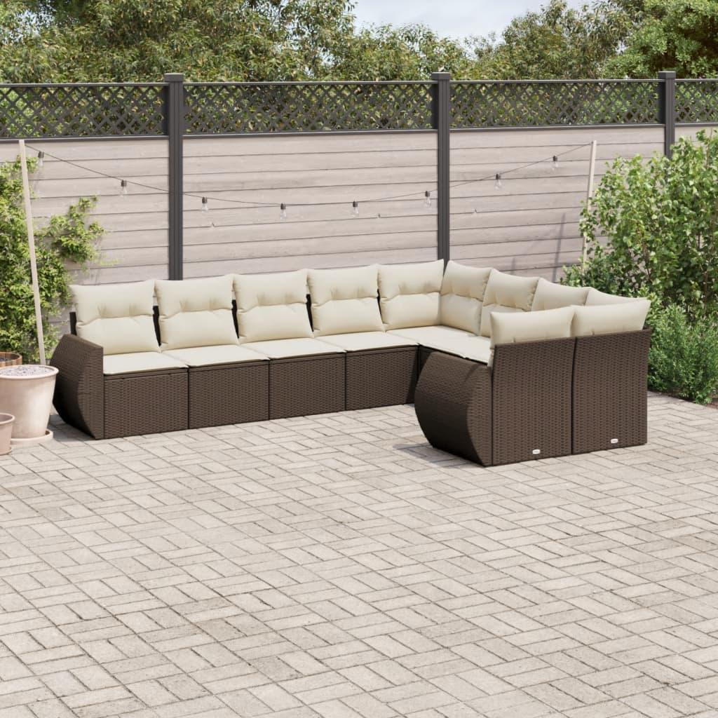 Sofasæt Til Haven 9 Dele Med Hynder Polyrattan - Brun og cremefarvet / Uden bord