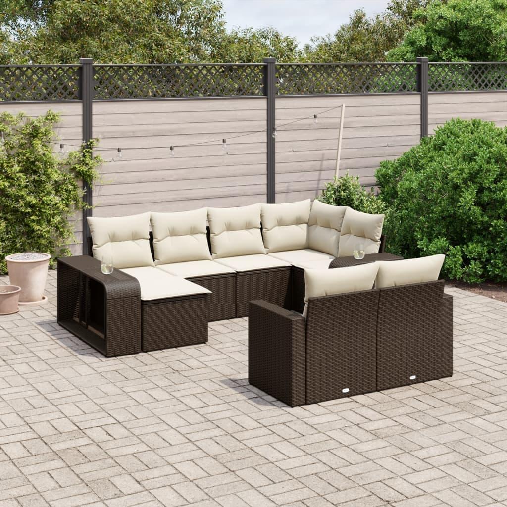 Sofasæt Til Haven 10 Dele Med Hynder Polyrattan - Brun og cremefarvet / Uden bord