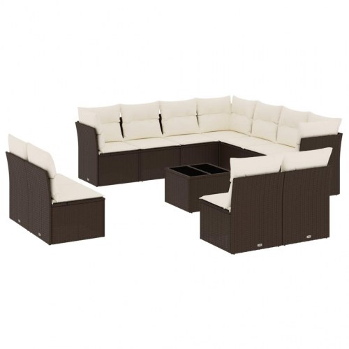 Sofasæt til haven i polyrattan - 12 dele med hynder, brun