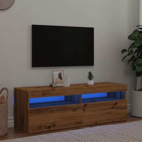 Tv-bord med LED-lys 120×35×40 cm - konstrueret træ, kunsteg