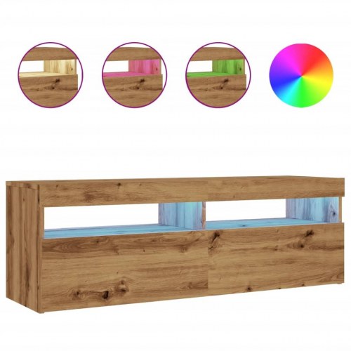 Tv-bord med LED-lys 120×35×40 cm - konstrueret træ, kunsteg