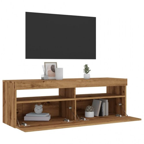 Tv-bord med LED-lys 120×35×40 cm - konstrueret træ, kunsteg