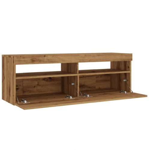 Tv-bord med LED-lys 120×35×40 cm - konstrueret træ, kunsteg