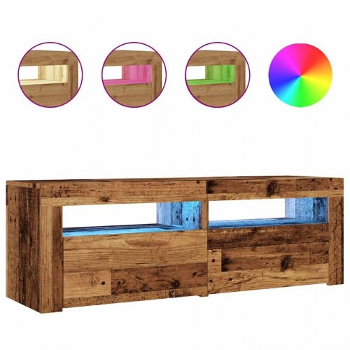 Tv-bord med LED-lys 120 × 35 × 40 cm - konstrueret træ, antikt træ
