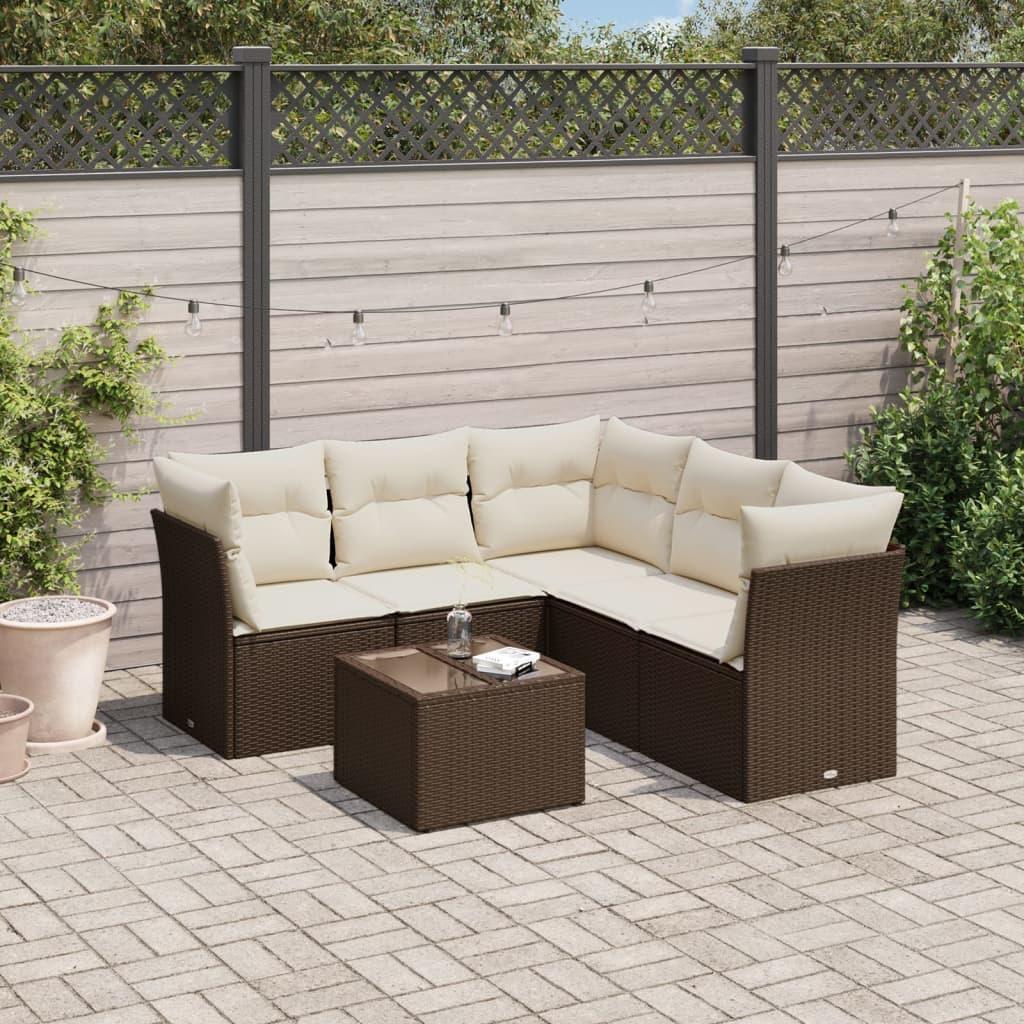 Sofasæt Til Haven 5 Dele Med Hynder Polyrattan - Brun og cremefarvet / Med bord