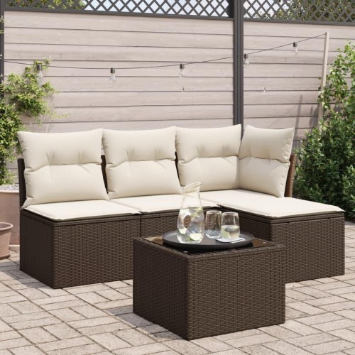 Sofasæt til haven i polyrattan - 5 dele med hynder, brun