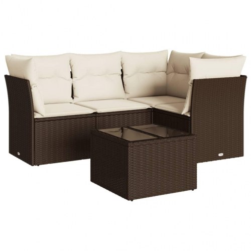 Sofasæt til haven i polyrattan - 5 dele med hynder, brun