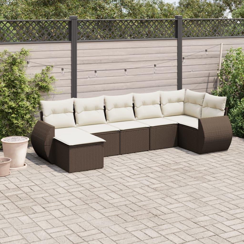 Sofasæt Til Haven 8 Dele Med Hynder Polyrattan Beige - Brun og cremefarvet / Uden bord