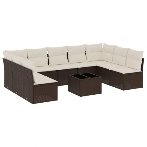 Sofasæt til haven i polyrattan - 10 dele med hynder, brun