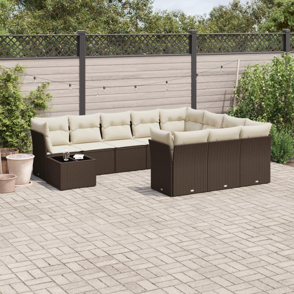 Sofasæt Til Haven 11 Dele Med Hynder Polyrattan Beige - Brun og cremefarvet