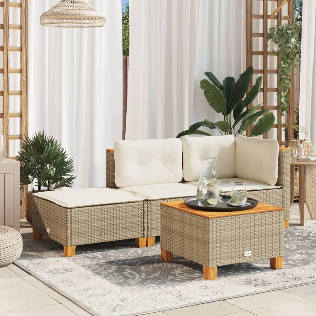 Haveskammel med hynde 63,5x56x32 cm polyrattan beige billede