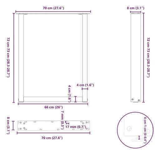 Sofabordben U-formet 2 stk. 70x(72-73) cm stål sort