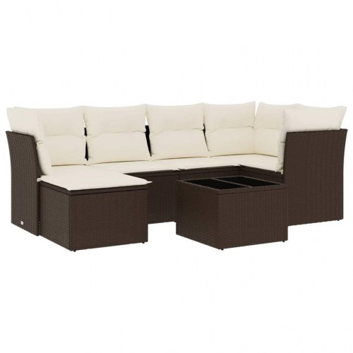 Sofasæt til haven i polyrattan - 7 dele, brun med hynder