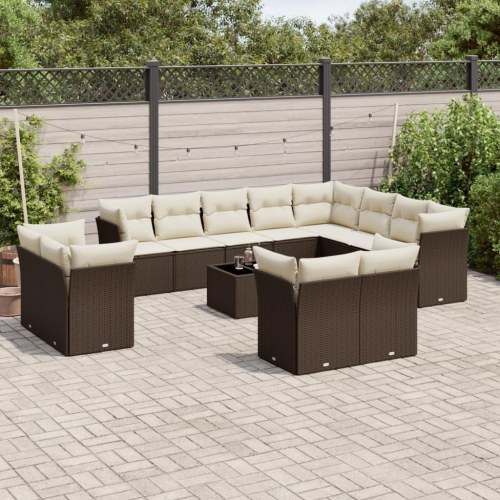 Sofasæt til haven i polyrattan - 13 dele med hynder, brun