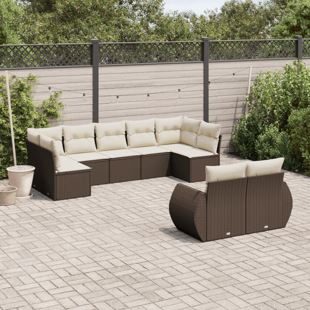 Sofasæt Til Haven 10 Dele Med Hynder Polyrattan Beige - Brun og cremefarvet / Uden bord