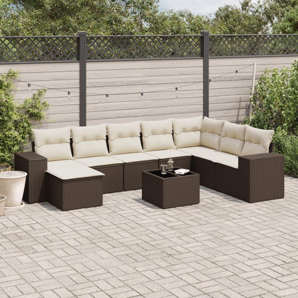 Sofasæt Til Haven 9 Dele Med Hynder Polyrattan - Brun og cremefarvet / Med bord