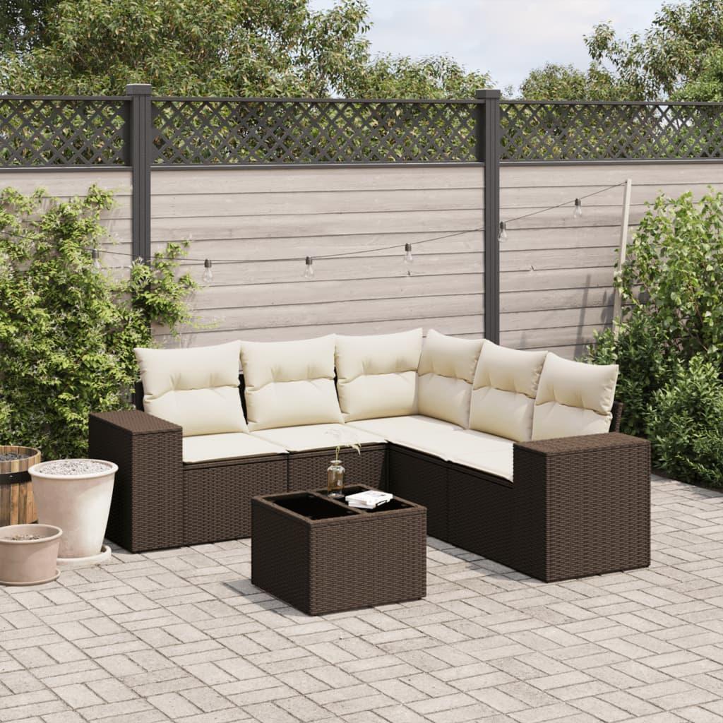 Sofasæt Til Haven 6 Dele Med Hynder Polyrattan - Brun og cremefarvet / Med bord