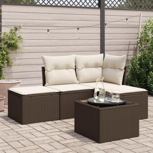 Havesofasæt i polyrattan, 5 dele med hynder - brun