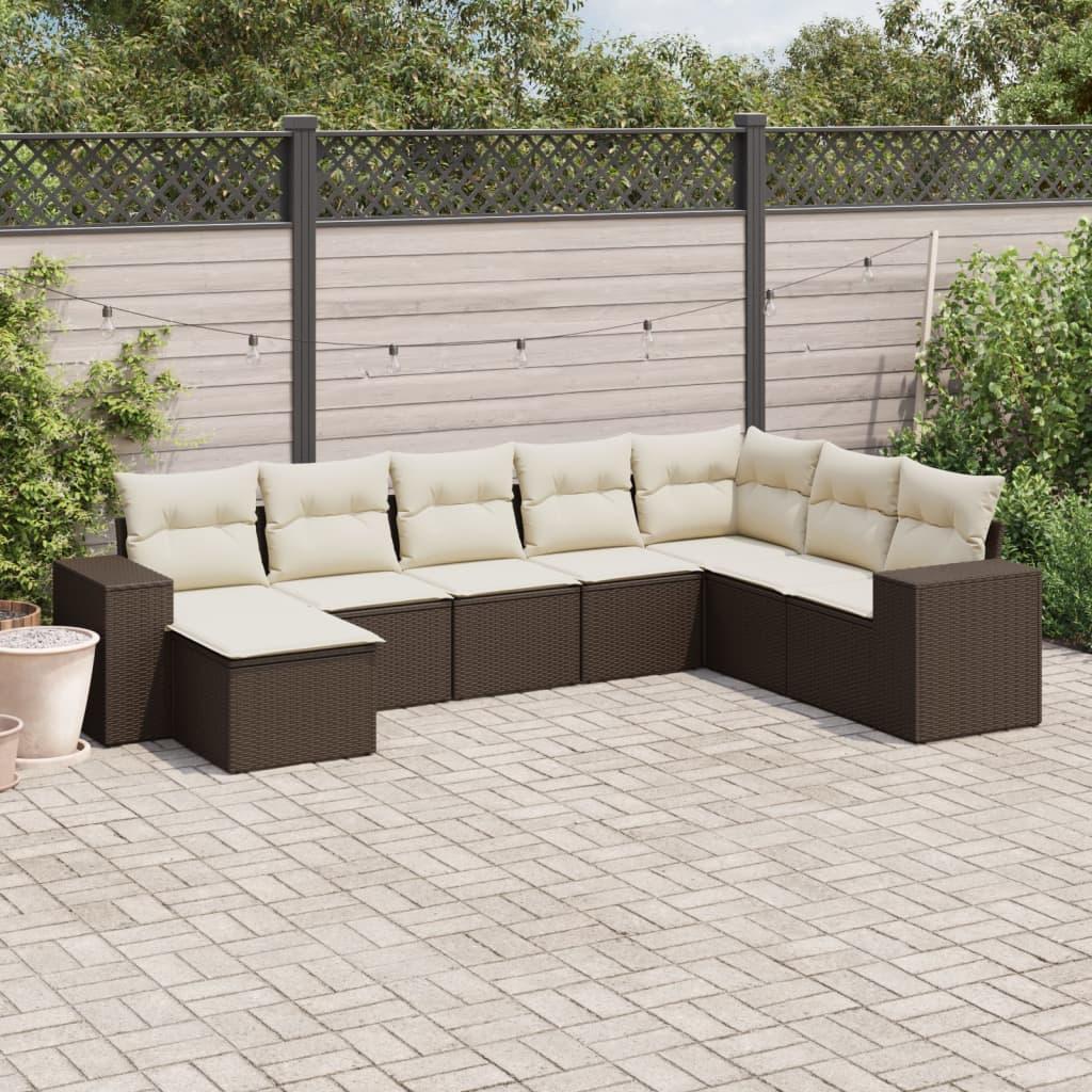 Sofasæt Til Haven 8 Dele Med Hynder Polyrattan - Brun og cremefarvet / Med bord