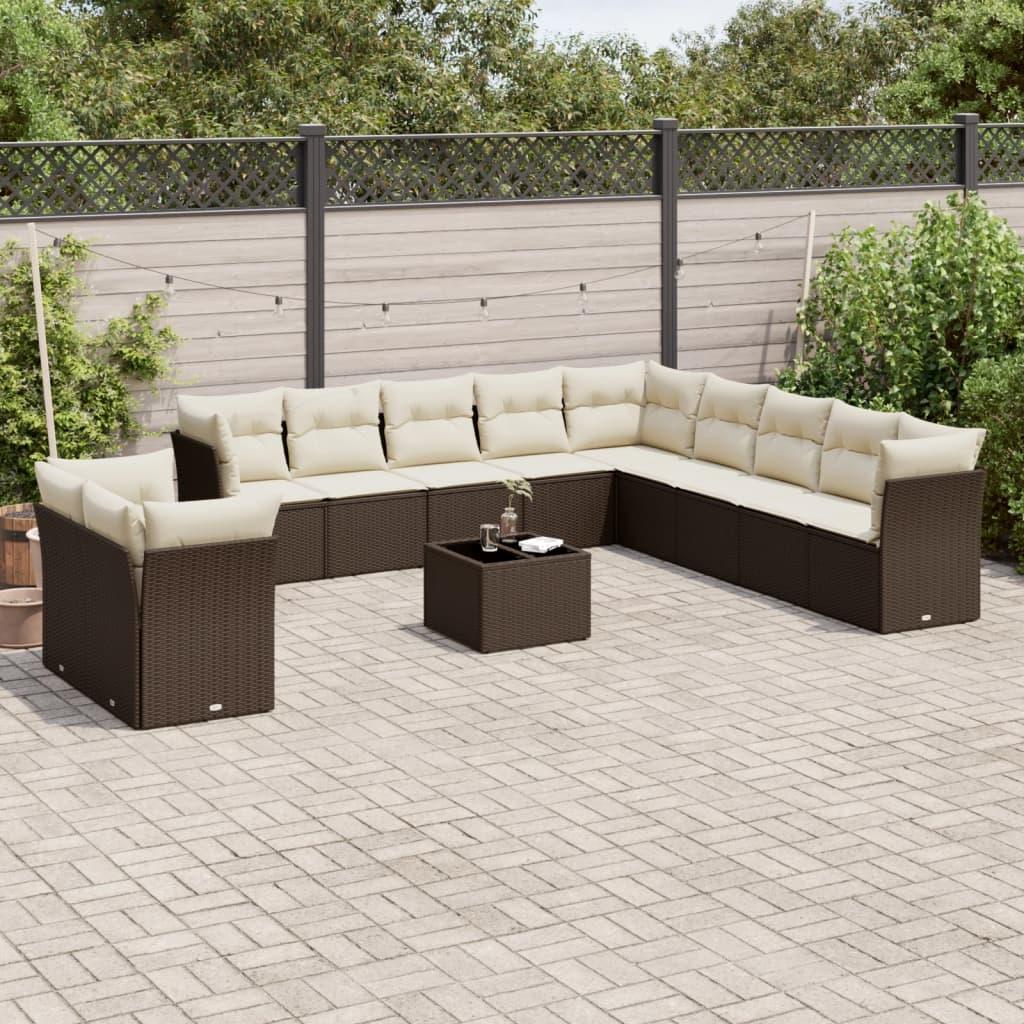 Sofasæt Til Haven 11 Dele Med Hynder Polyrattan - Brun og cremefarvet / Med bord