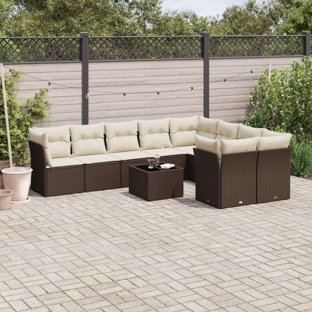Sofasæt Til Haven 9 Dele Med Hynder Polyrattan - Brun og cremefarvet / Med bord