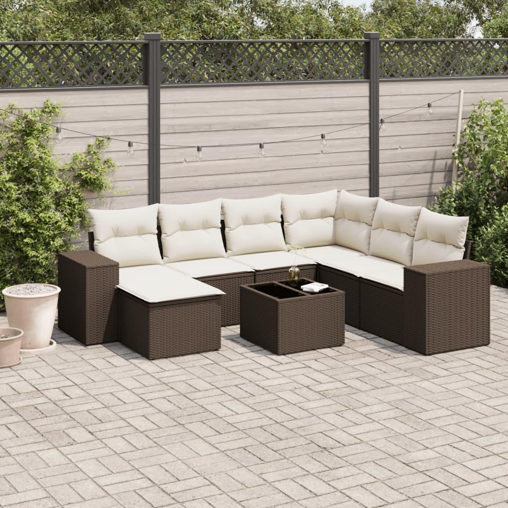 Sofasæt Til Haven 7 Dele Med Hynder Polyrattan - Brun og cremefarvet / Med bord