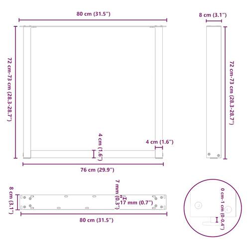 Sofabordben U-formet 2 stk. 80x(72-73) cm stål sort